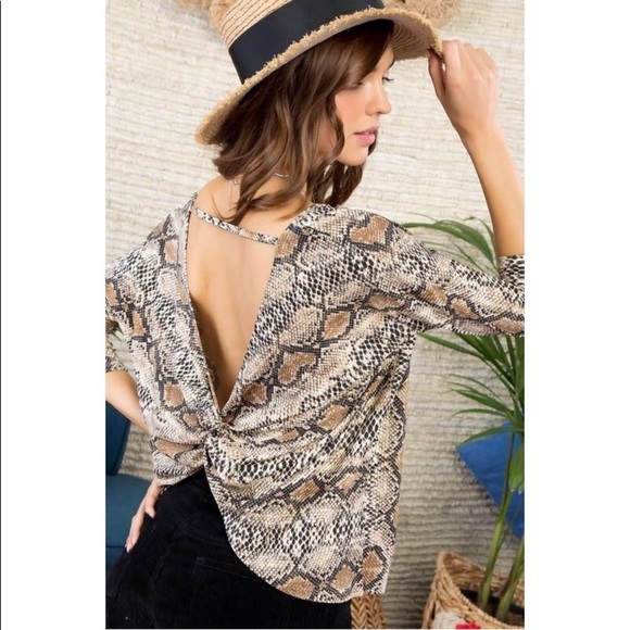 Brown Twist Back Snake Print top - Picture 2 of 7